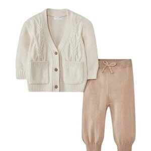 Grayson Mini cable knit cardigan and pants set in cream & beige Unisex size NB
